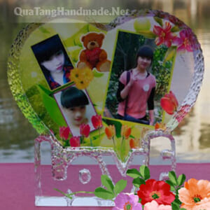 in ảnh lên pha lê hình tim đế chữ Love